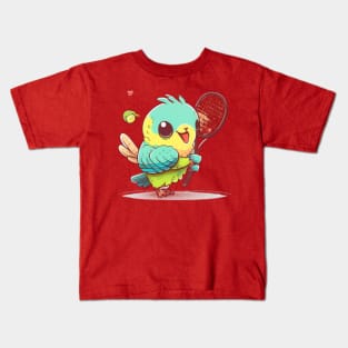 kawaiii cute parrot playing tennis Kids T-Shirt